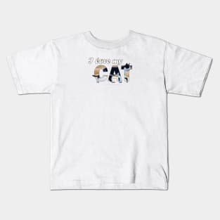 I love my cat - black and white cat oil painting word art Kids T-Shirt